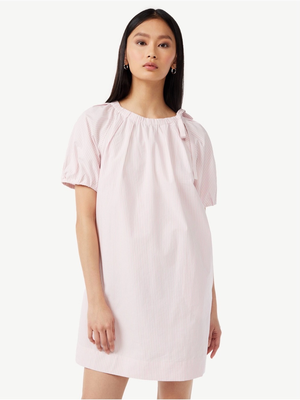 Pleated Round-Neck Mini Dress in Light Pink
